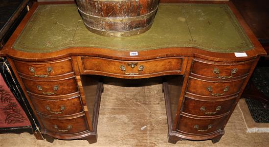 Burr walnut desk, fitted nine small drawers